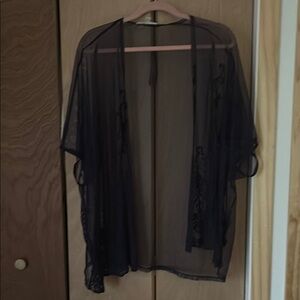 Francesca Boutique Miami Brand Blue Sheer Mesh top/jacket/coverup Size Large